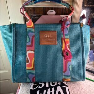 Kurt Geiger Turquoise Tote with Rainbow Accents